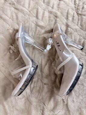 Elle Clear PVC Platform Heels with Silver Rhinestones Shoe Fairy
